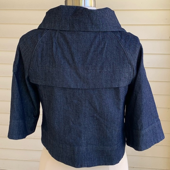 Sandro Denim Blue Jacket Cropped Dark Wash 3/4 Sleeve Petite Small *read - Picture 2 of 7